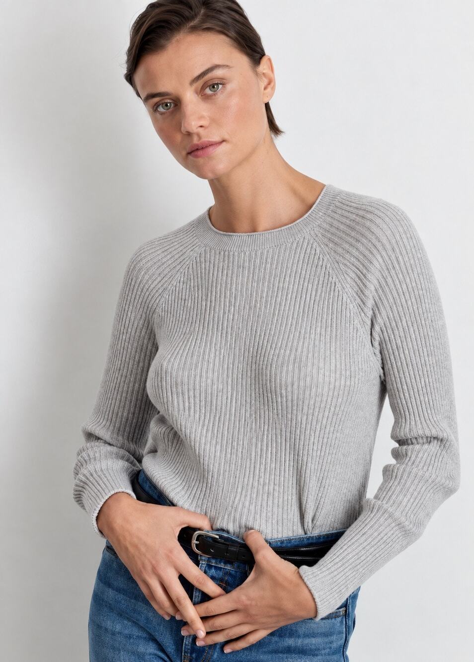 Alex Mill Ribbed Cotton Cashmere Crewneck Sweater Gray Large
